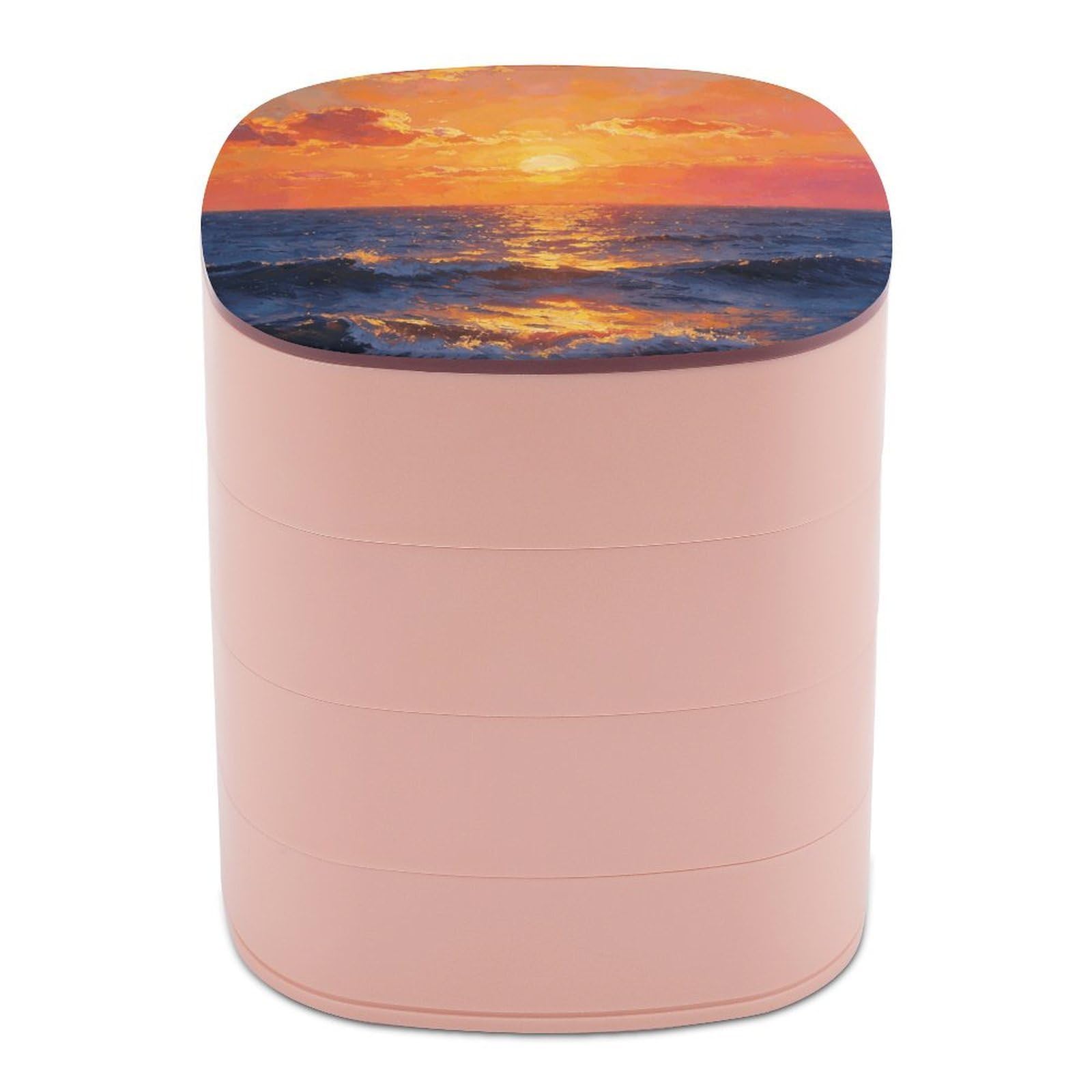 LZQPOEAS Oceanic Sunset Jewelry Box Women Jewelry Organizer Travel Jewelry Case Cute Necklace Ring Storage Organizer 4-Layer Rotating Jewelry Tray Case with Mirror for Bracelets