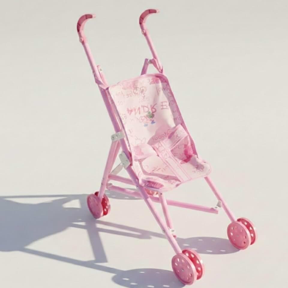 Carrinho de Boneca Rosa para Bonecas Grandes e Reborn I Modelo Dobrável e Compacto I Brinquedo de Casinha Resistente I 50 Cm I ArkToys I Arcanjo Utilidades