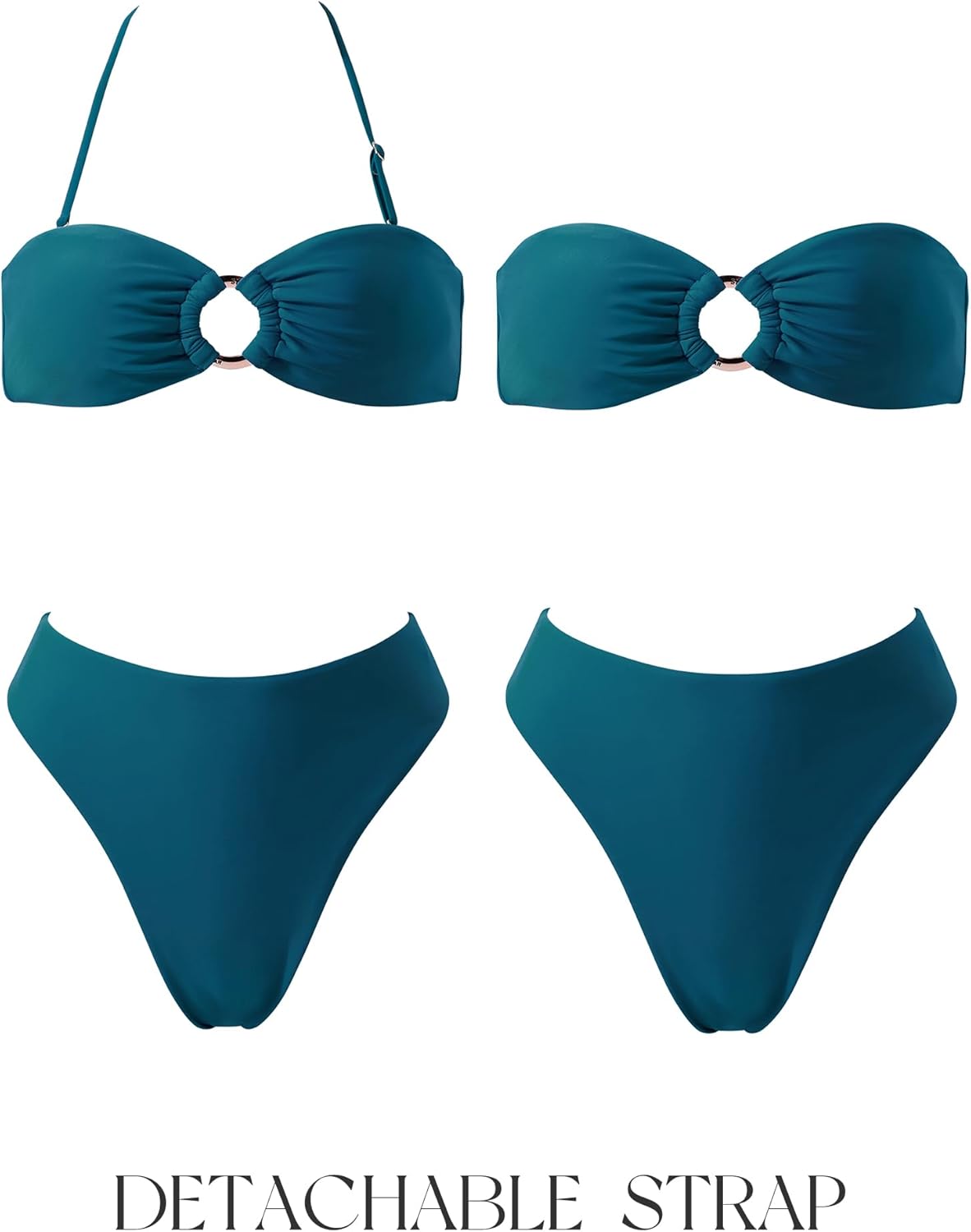 SUUKSESS Women Bandeau O Ring Bikini Sets Tie Back High Waisted 2 Piece Swimsuit