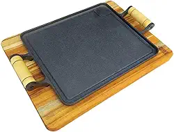 Chapa De Ferro Fundido Com Suporte De Madeira Bifeteira Bistequeira Conjunto Para Porção Carne