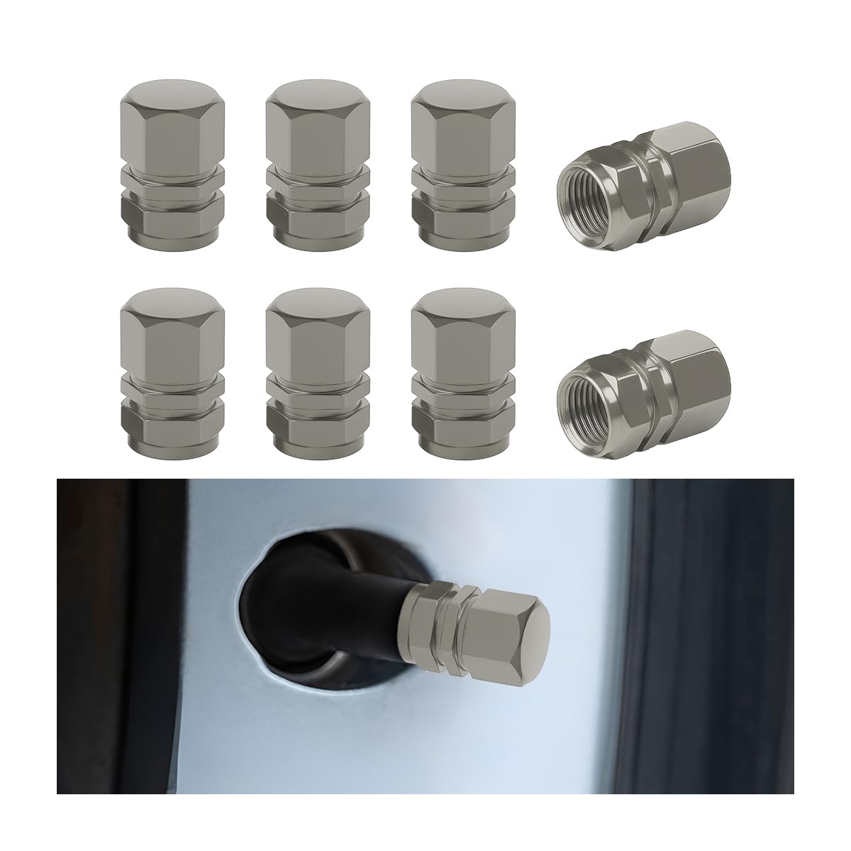 Osilly Aluminum Tire Valve Stem Caps, Gray