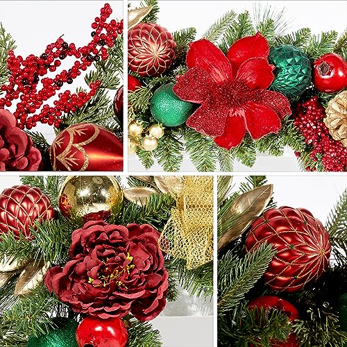 WBHome Pre-lit 6 Feet/72 Inch Christmas Garland, Red & Green & Gold Lighted Garland with 50 LED Lights for Indoor Outdoor Xmas Decor Holiday Decorations, Battery Operated (Batteries NOT Included) by WBHome - Image 5