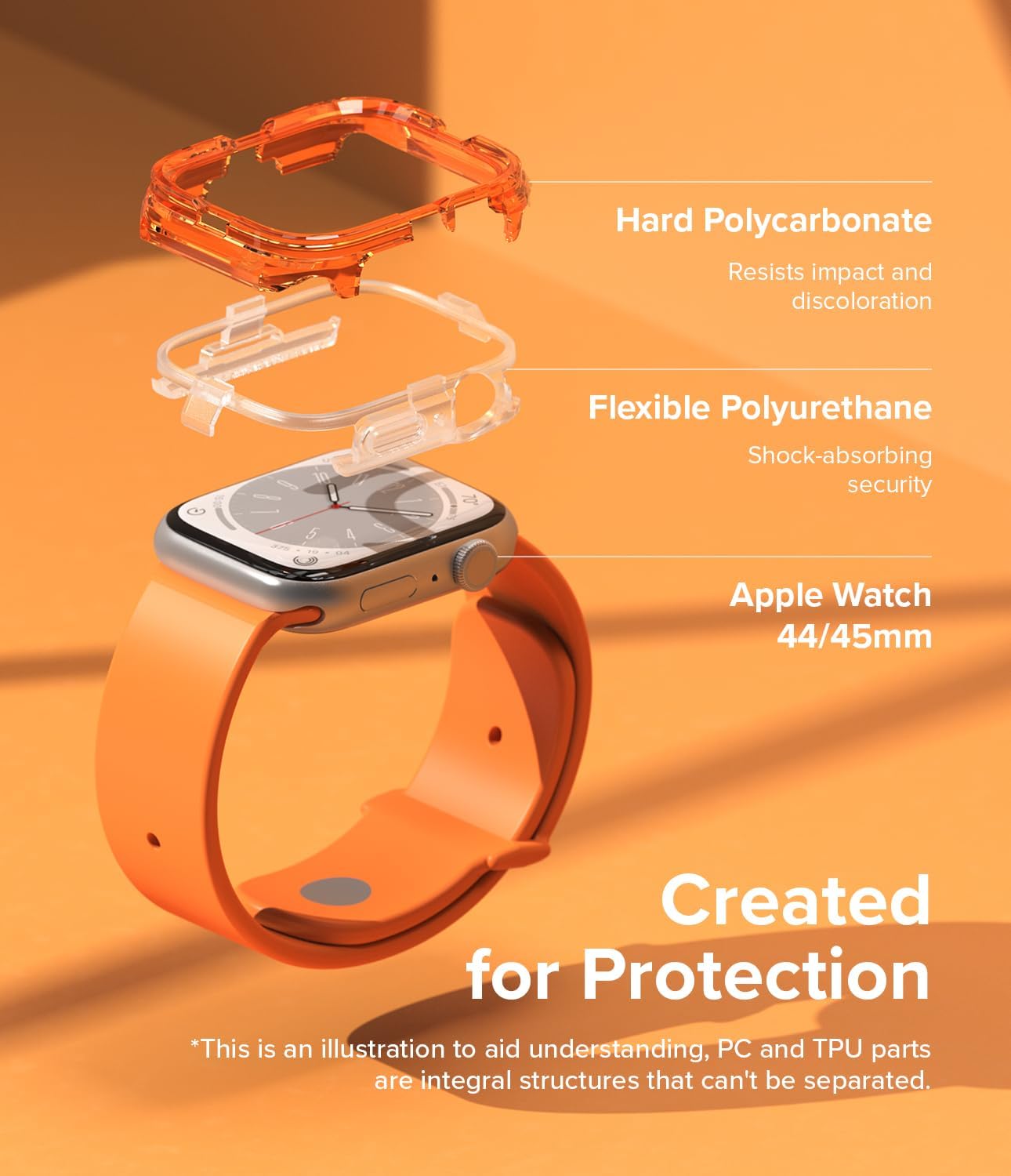 Ringke Fusion Bumper for Apple Watch Series 9, 8, 7 (45 mm), SE 3, 2, 1 (44 mm) Case, Dual Layer Protective Cover - Neon Orange - Image 6