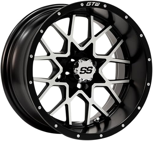 Miniatura 5 de GTW 12 Inch Golf Cart Wheels and Tires Combo  MachinedBlack Vortex Wheels on 21550-R12 (20.5") Fusion SR Steel Belted Radial Street Tires  Set of 4