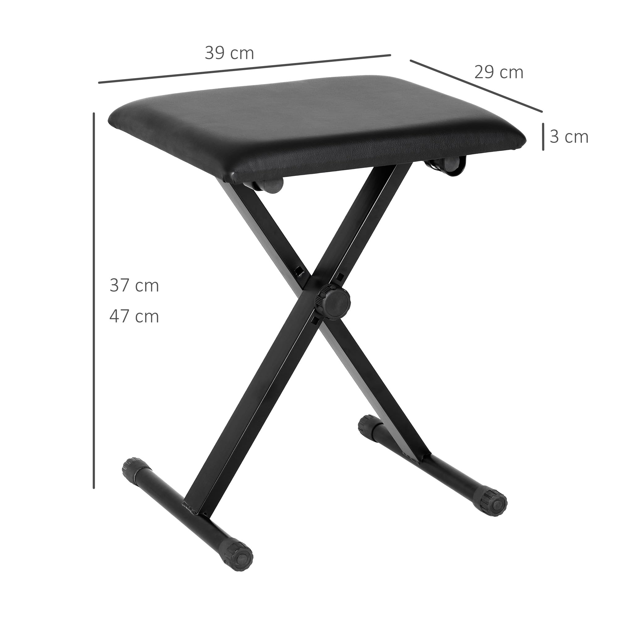 HOMCOM Klavierhocker Höhenverstellbar Klavierbank, X-förmiger Pianobank mit Kunstleder Kissen Klappbare Klavierstuhl für Piano Keyboard 39 x 29 x 37-47 cm Schwarz