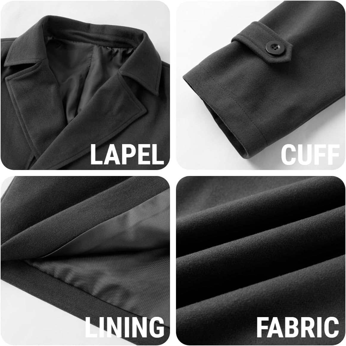 Bbalizko Mens Classic Pea Coat Notched Collar Double Breasted Slim Fit Winter Warm Heavyweight Trench Coats - Image 6