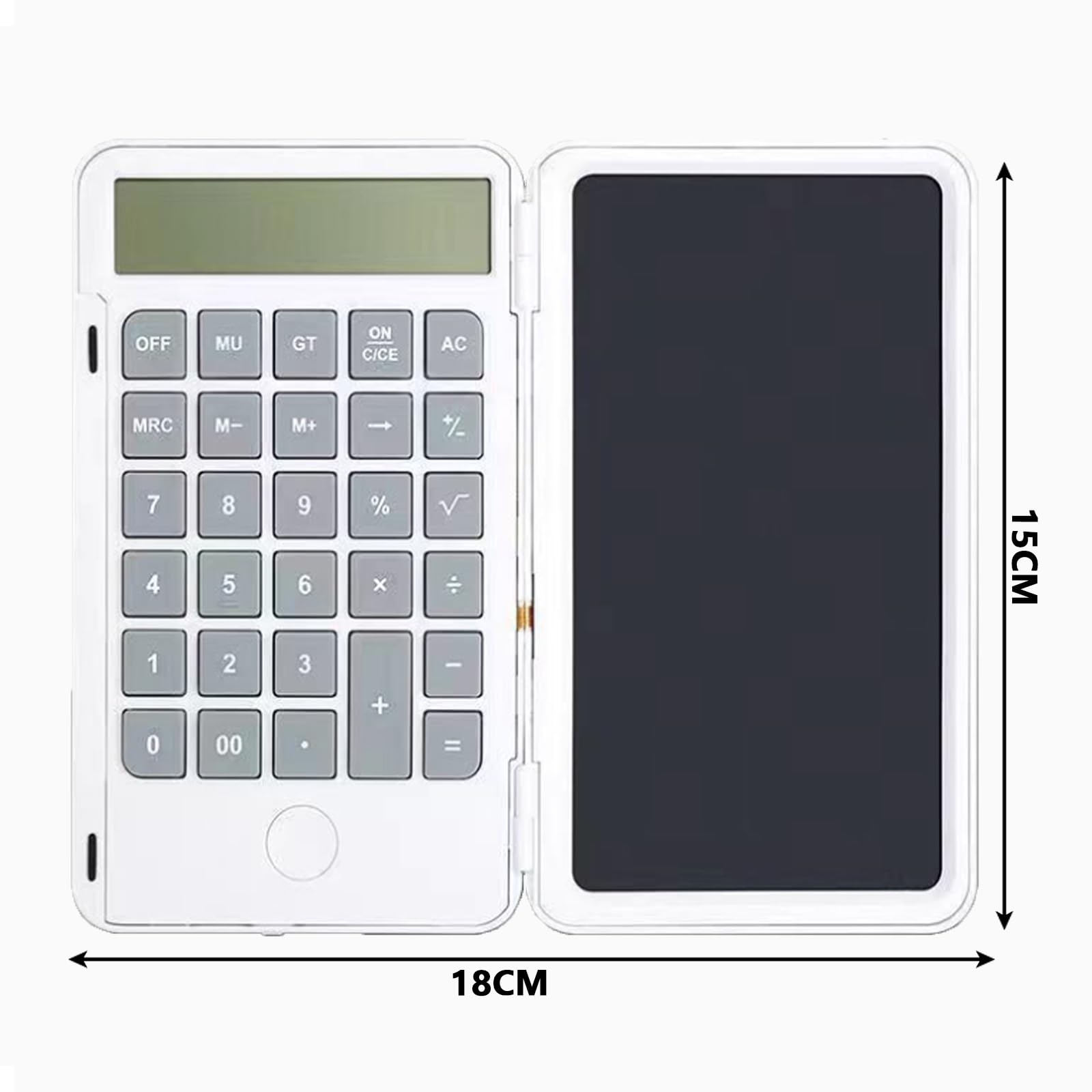 Calcolatrice Scientifica con 6" Lavagna Cancellabile Display LCD a 12 Cifre Pieghevole Calcolatrice Piccola 18×15cm，per Ufficio Scuola Casa(White)