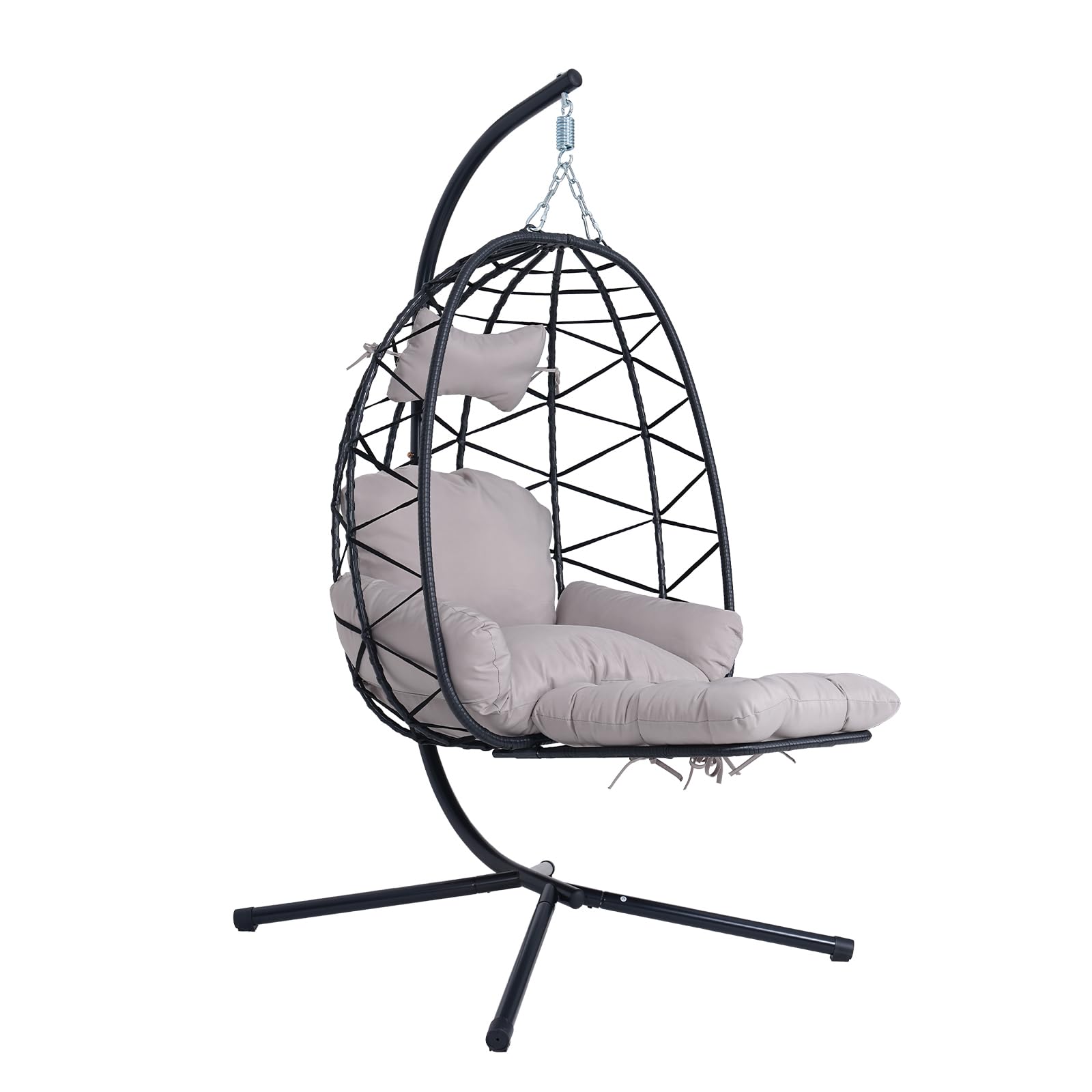 Silla colgante de huevo con soporte y reposapiernas, silla oscilante de mimbre de ratán con cojín, silla colgante de cesta de patio, silla hamaca de mimbre para interiores y exteriores, dormitorio