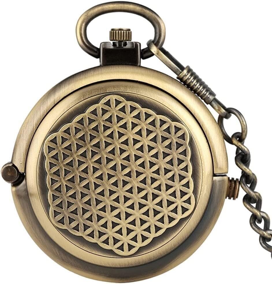 Vintage Pocket Watch,Pocket Watch Chains,Retro Antique Hollow Cover Unique Double Turntable Capping Hand-Winding Mechanical Pocket Watch Men Steampunk Bronze 30cm Chain