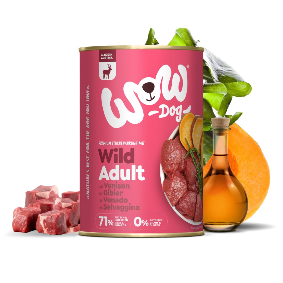WOW Dog Hunde-Nassfutter mit Wild | Enthält Vitamine und Mineralien, ohne Getreide und Zucker | 400 g / 12er Pack