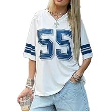 Womens Numbers Print Graphic Oversized Jersey Tee T-Shirt Y2k Sport Casual Short Half Sleeve Loose Street Wear Top