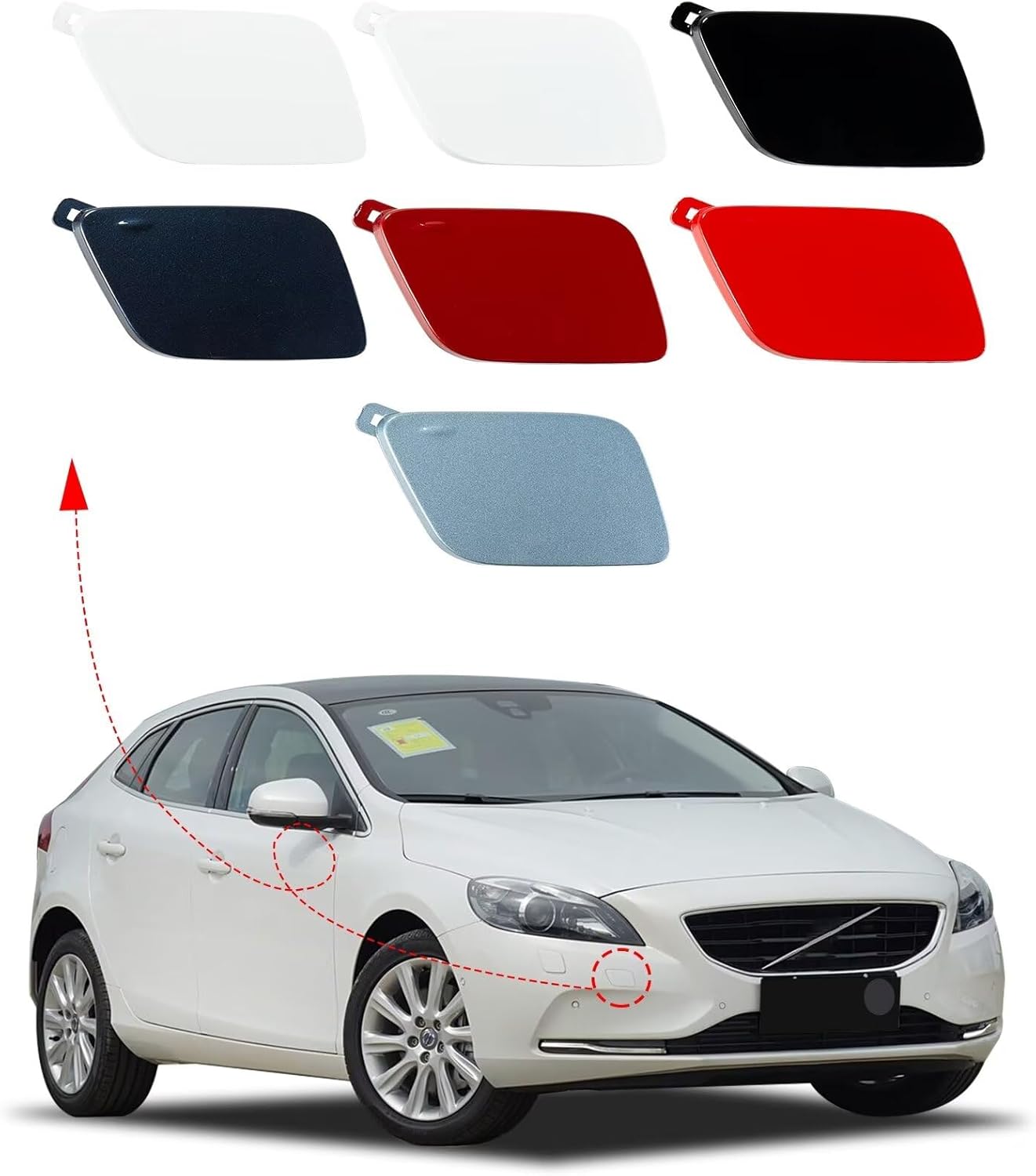 Car Front Bumper Tow Hook Cover Cap Towing Eye Fit for Volvo v40 2012 2013 2014 2015 2016 2017 2018 2019 39814160 31283733(Black,Right Passenger Side) Tow Hook Cover