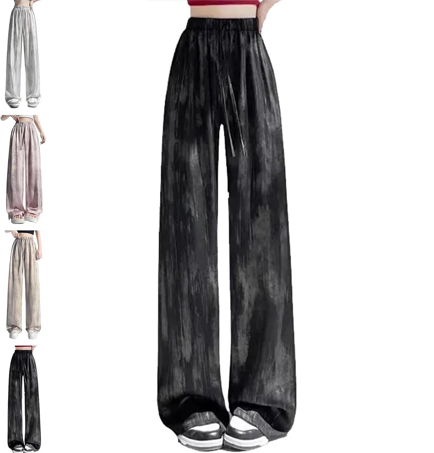 High Waist Loose Ice Silk Pants Ice Silk Wide Leg Pants Womens High Waisted Loose Ice Silk Pants