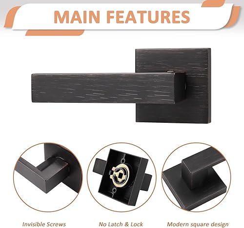 Miniatura 2 de Probrico Paquete de 2 manijas de puerta de bronce aceitado para puertas francesas, manija de puerta cuadrada simulada, tirador de un solo lado sin