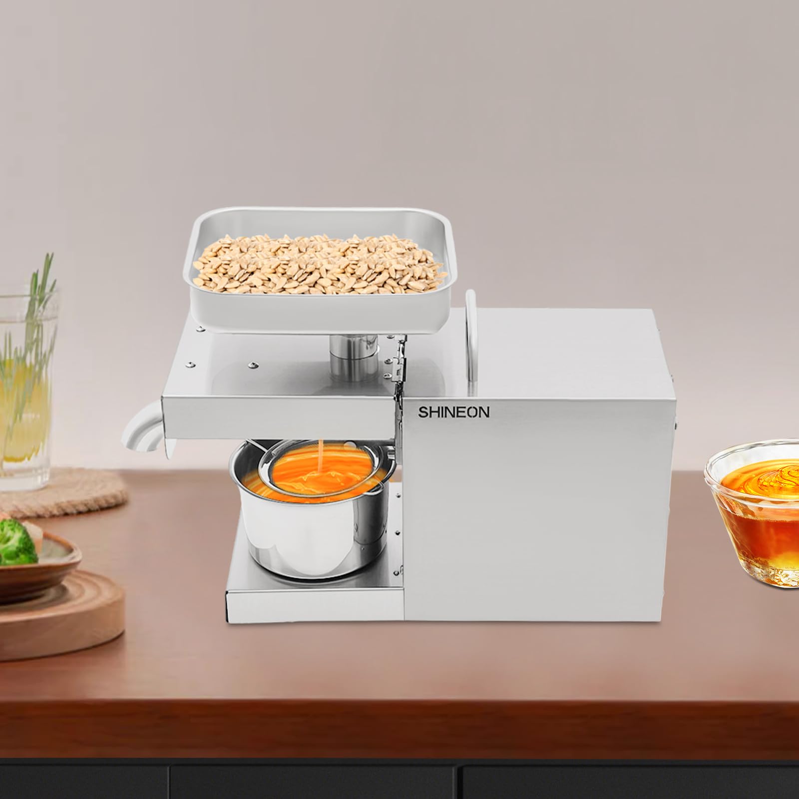Ölpresse, 600W Elektrische Edelstahl Ölpresse Maschine, Kalt und Heiß Automatisch für Erdnuss, Sonnenblume, Kerne & Nüsse