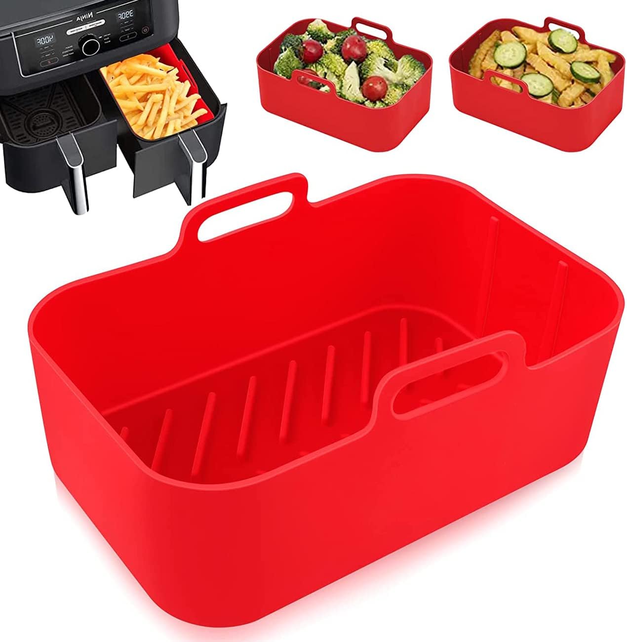 REVHQ Air Fryer Reusable Liner, for Ninja Foodi DZ201/DZ401 Dualzone Air Fryer, Oven Insert Silicone Bowl, Replacement of Parchment Paper Liners, Non Stick Basket for 8QT Pot and Above