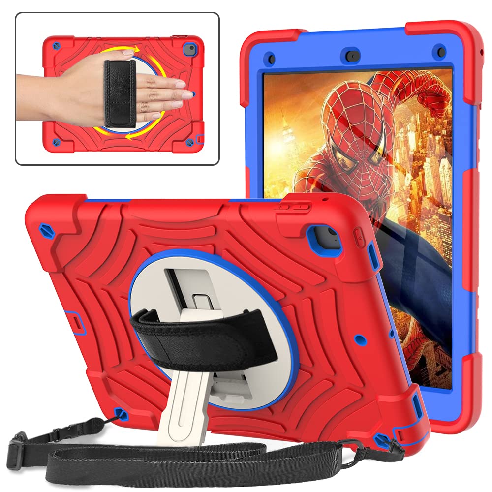 eTopxizu iPad 6th/5th Generation Case, iPad 9.7 Shockproof Kids Case, [360 Rotating Stand] [Hand Strap] [Screen Protector] for New iPad Air 2th Gen, iPad 9.7 Inch 2018/2017, Red&Blue