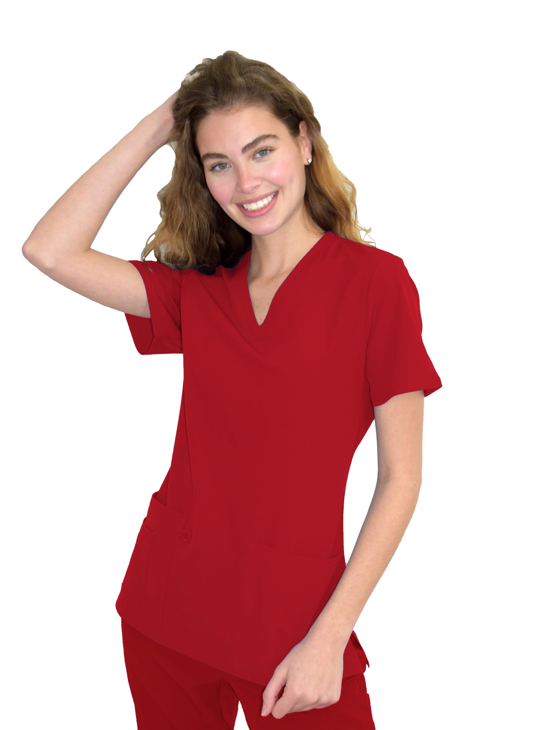 Green Town Scrubs for Women - 4 Pocket V-Neck Scrub Top, Stretch Fabric, Easy Care Uniforms