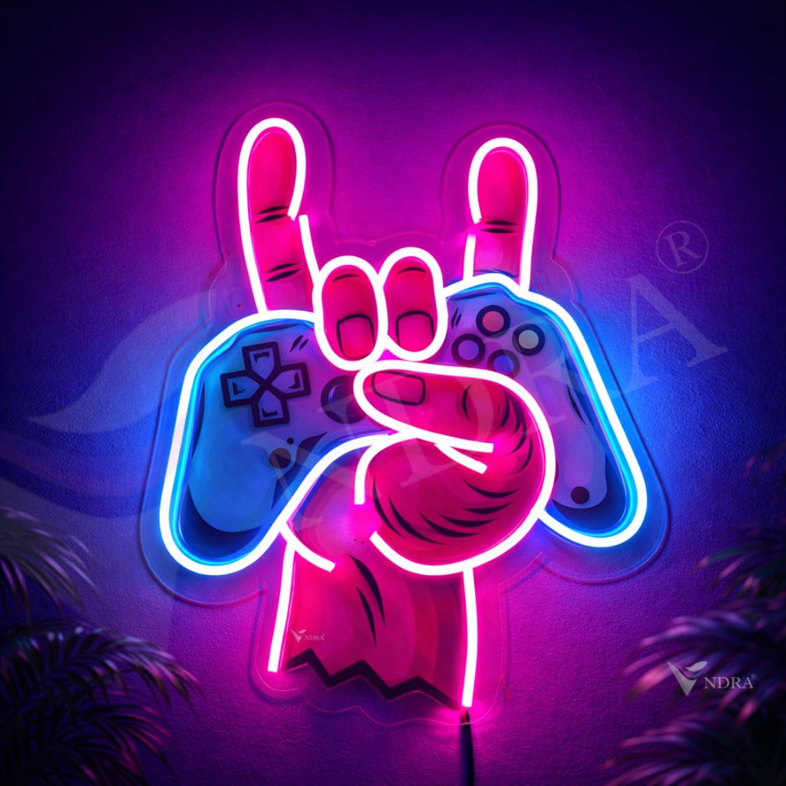 VNDRA® UV Printed Gamer Sign 15 x 12 Inch, neonGaming Room Decor, Gaming Setup Accessories, Neon Style Gamer Wall Art for Bedroom, Controller Wall Decor for neon Gaming light LED Setup, neon sign