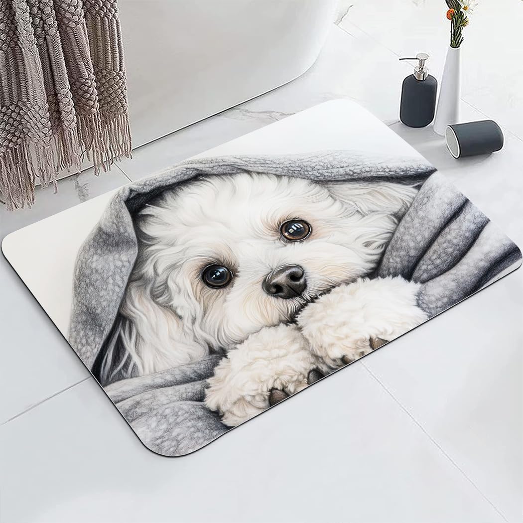 Dog in Blanket Printed Bathroom Rug Non - Slip Washable Rubber - Backed Bath Mat 16"x24"