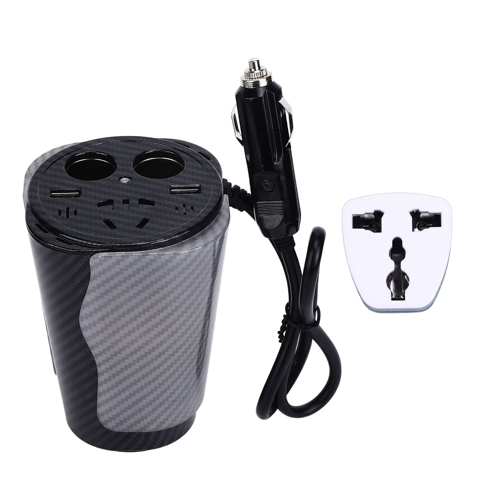 Samochodowy konwerter prądu 150 W z diodami LED sterowanymi głosem, kolorowym światłem atmosferycznym, konwerter ładowania USB, w kształcie kubka ze stopu aluminium