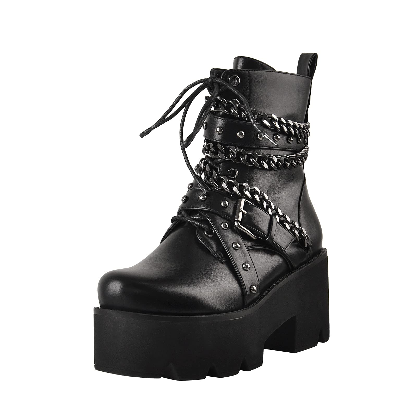 MissHeel Bottines à lacets Plateforme avec chaînes, talon bas