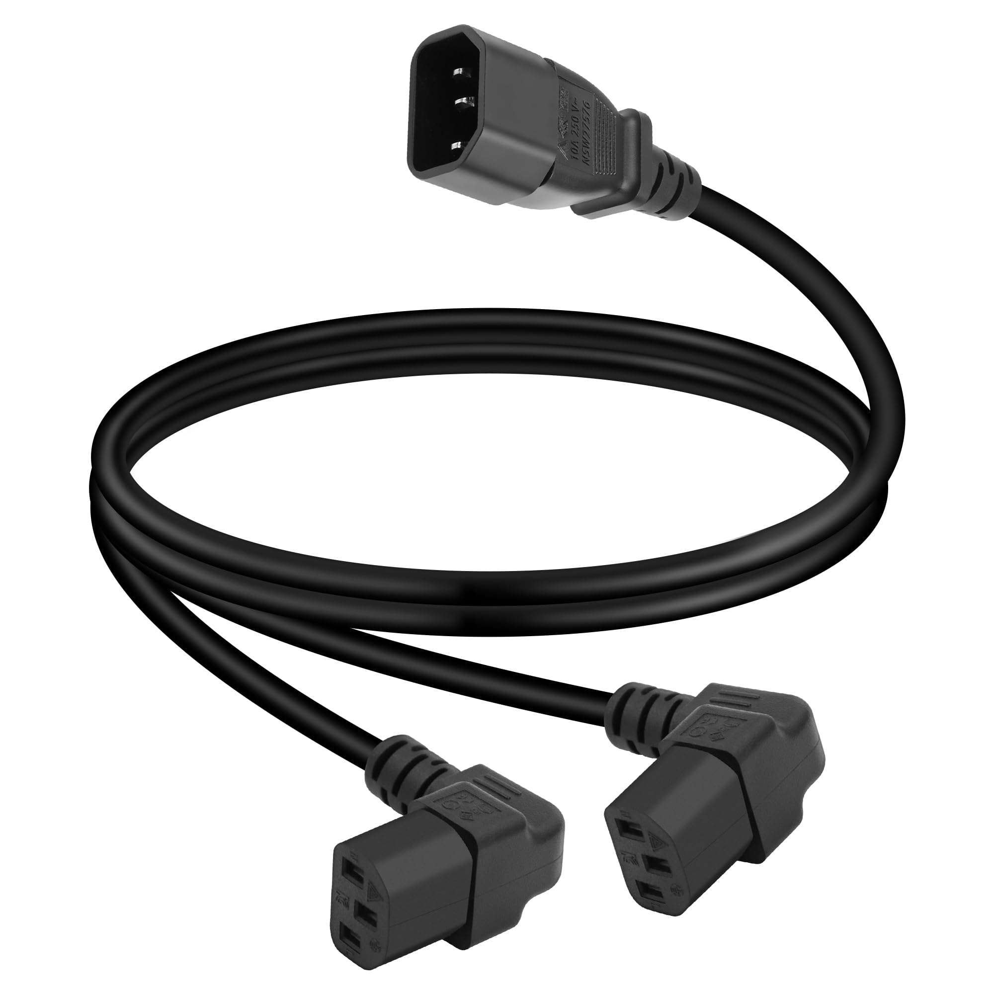 GELRHONR IEC320 C14 to Two C13 PDU Power Extension Cords, C14 Male to 90 Degree Double Curved C13 Female Power Cords for Computers, LED high