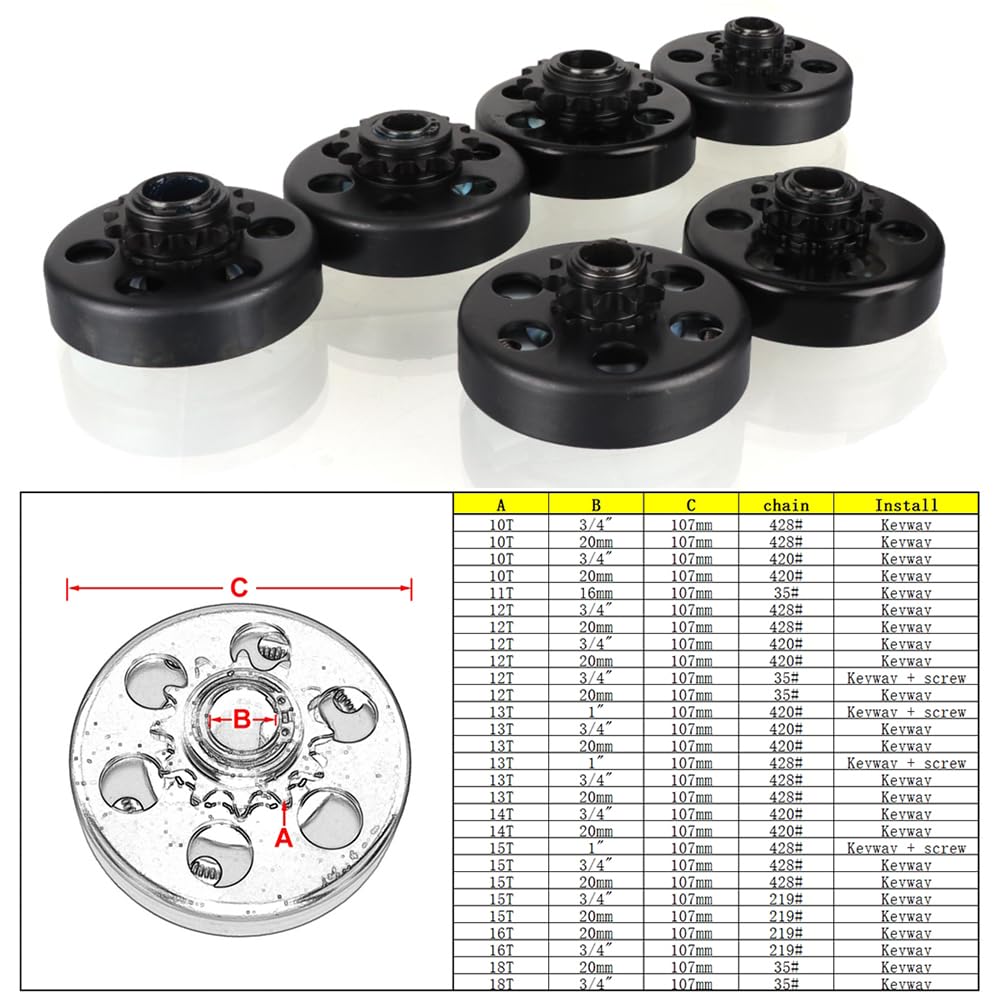 Frizione automatica centrifuga a 16 denti, 16T, foro 3/4" e 20 mm con catena n. 219, adatta for mini moto, go-kart e parti del motore da corsa.(Set B)