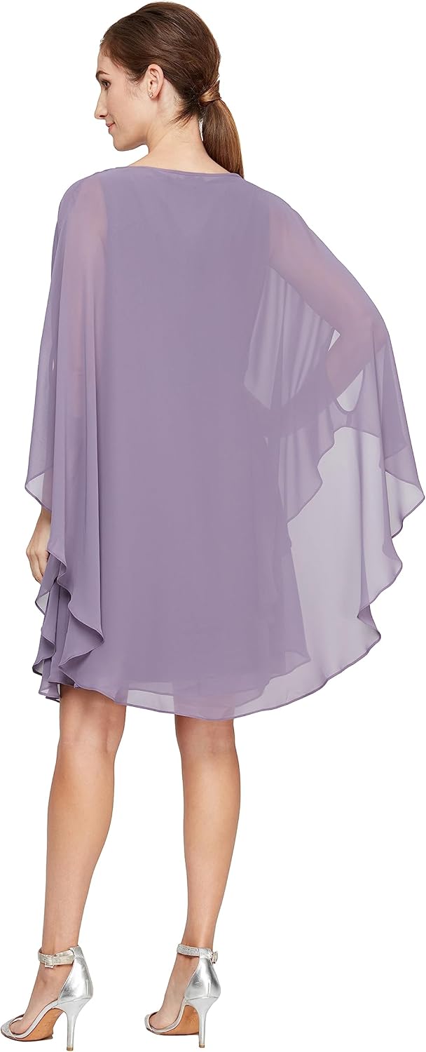 S.L. Fashions Women's Floral Foil Print Sheath Dress with Chiffon Capelet