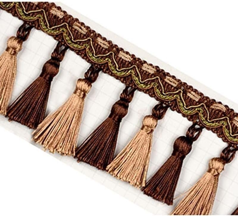 12 Meter dekorative Quasten-Fransenborte, Spitzenkante for Vorhänge, Sofas, Tischdecken, Heimdekoration(Dark Brown)