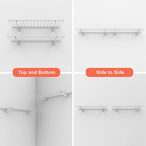 Miniatura 8 de TORACK Paquete de 2 estantes de sistema de almacenamiento de garaje, estantes de alambre montados en la pared de 15 x 45 pulgadas para