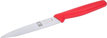 ICEL 4 Inch Paring Knife - Straight Edge, High Carbon German Stainless Steel, Razor Sharp Blade, Rust-Proof, Perfect for Paring, Slicing, Dicing, Cutting and Chopping, Red Polypropylene Handle