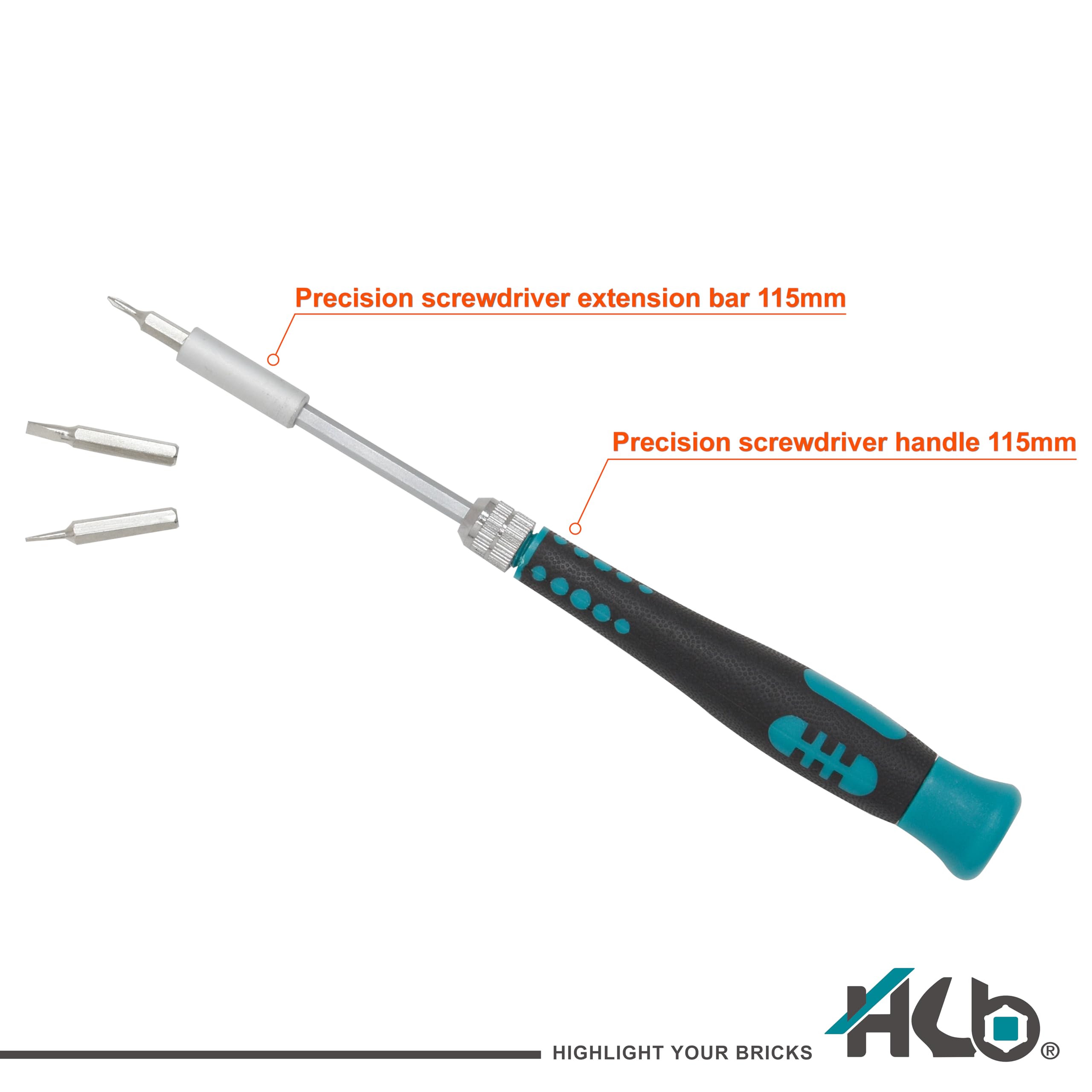 HB Set di Bussole 44 Pezzi con Cricchetto Snodato 90 Denti 1/4" Testa Girevole 270°, Cacciavite di Precisione con Inserti Torx PZ PH SL HEX, Acciaio CR-V, Custodia Portatile, Taiwan AKM024-G