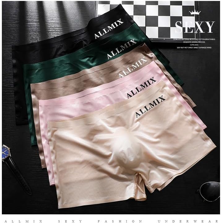 Men's Ice Silk Boxer Briefs, 3D Pouch, Sexy Semi - Transparent, ALLMIX Letter, Thin Underwear - Image 2
