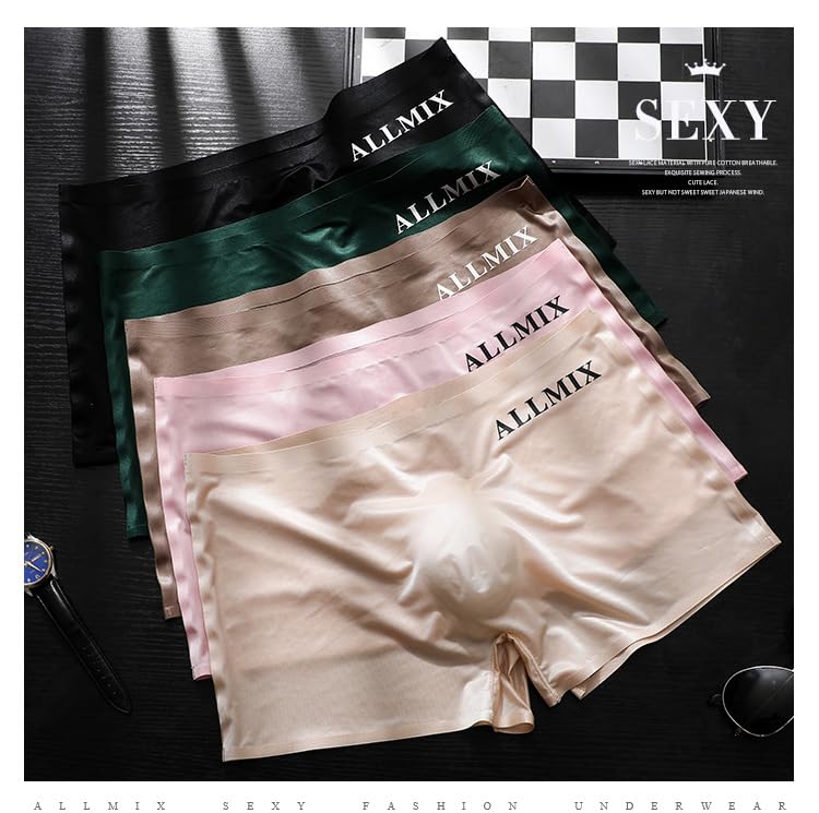 Men's Ice Silk Boxer Briefs, 3D Pouch, Sexy Semi - Transparent, ALLMIX Letter, Thin Underwear2