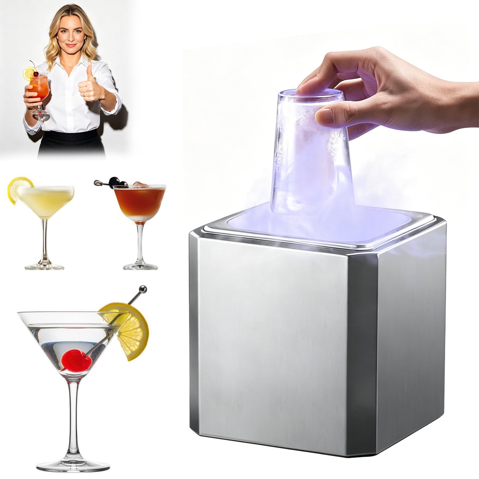 Co2-Glas-Froster, Bierglas-Kühler: Extremkühlung -25 °C in 6 Sek., EIN-Knopf, platzsparend. Ideal für Whiskey, Bourbon, Partys & Events