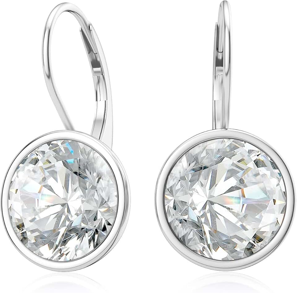 LANBEIDE 925 Sterling Silber Kristalle Ohrringe Hängend Leverback Ohrringe with mit Runden Cubic Zir