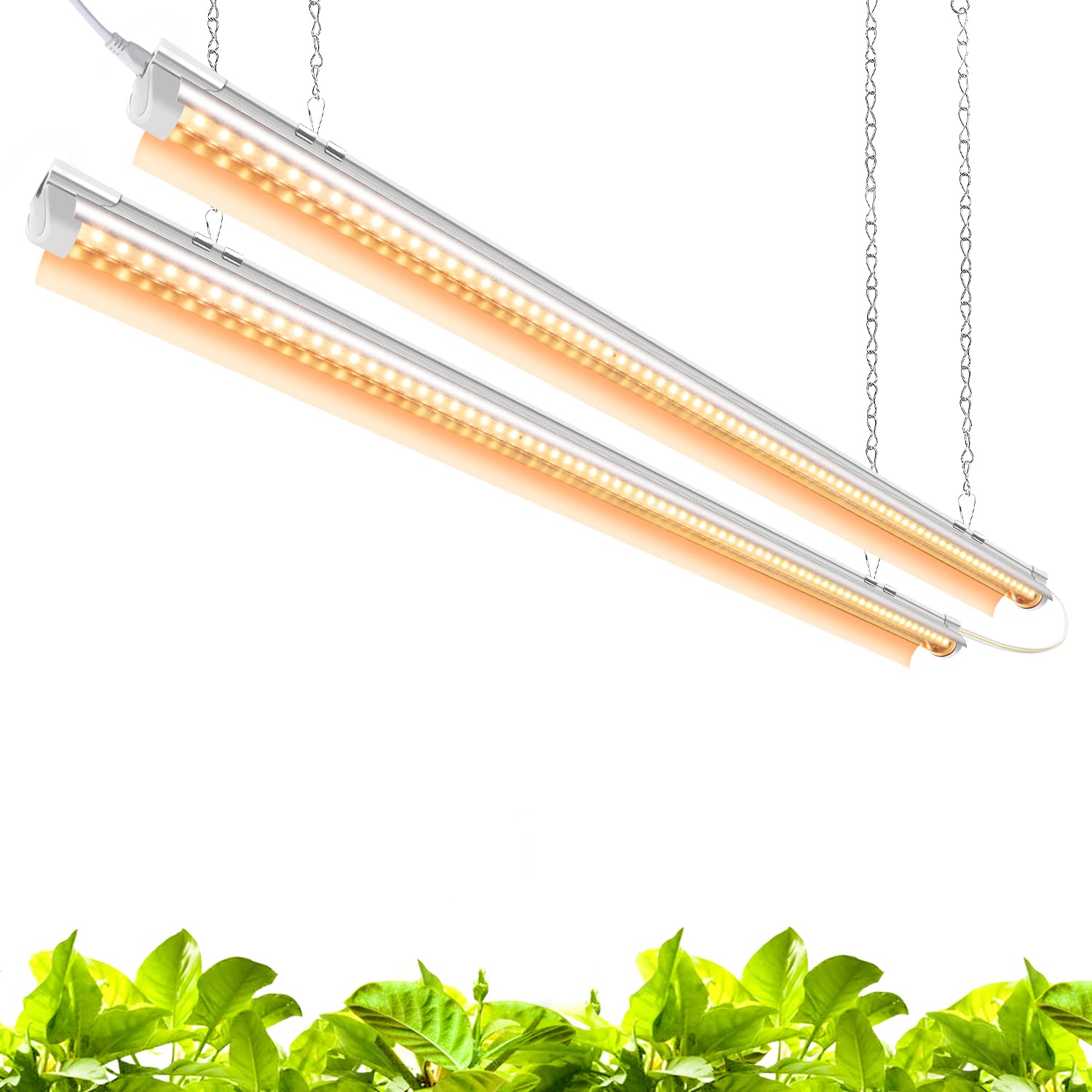 Monios-L Led Grow Lights for Indoor Plants Full Spectrum,T8 4FT 84W(2x42W) High Output Growing Strips for Vegetables Seedlings,Hanging Sunlight Replacement with Reflectors,2-Pack
