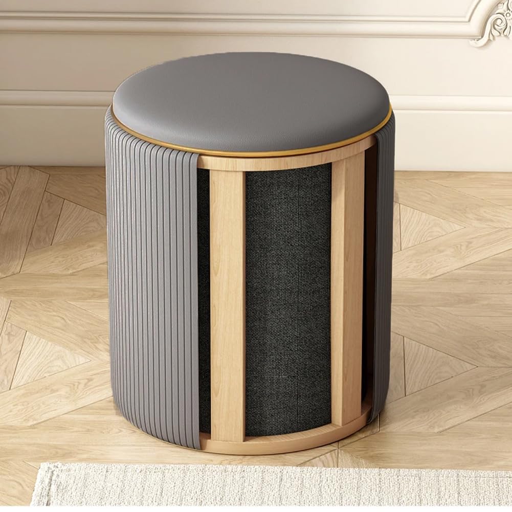 Shally Dogan Pouf Sgabello Contenitore con Rivestimento in Ecopelle Tramato, Poggiapiedi Sedia con Seduta Imbottita per Arredamento Interno, Cucina, Soggiorno, Salotto, Camera da Letto (Grigio)