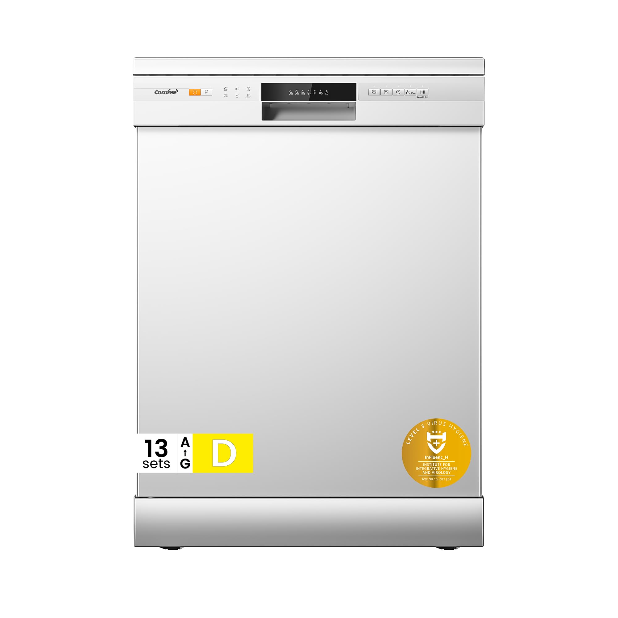 COMFEE' Freestanding Dishwasher CDWEF1034BW-UK 45cm Width, Slimline Dishwasher with 10 place settings, Quick Wash, Hygiene Wash, Delay Start, Half Load, Adjustable Basket - White — view 11