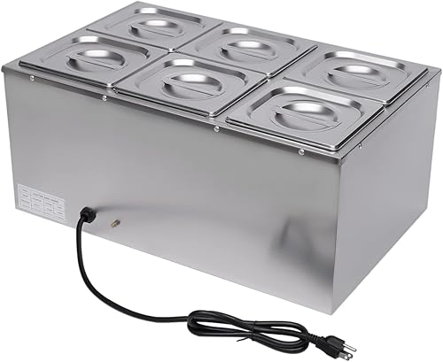Fichiouy Calentador comercial de alimentos para bufé de 346 sartenes, mesa de vapor Bain Marie, calentador eléctrico de sopa de gran capacidad con