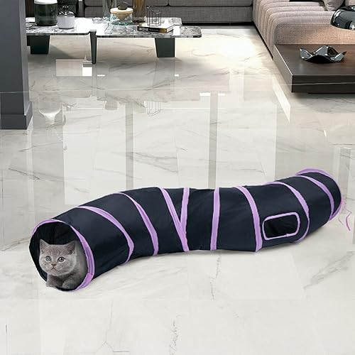 Vista 14 de Sheldamy Túnel para gatos, túnel de juego plegable de 2 vías, laberinto de juguete interactivo para animales pequeños, rojo y negro 2 vías rojo