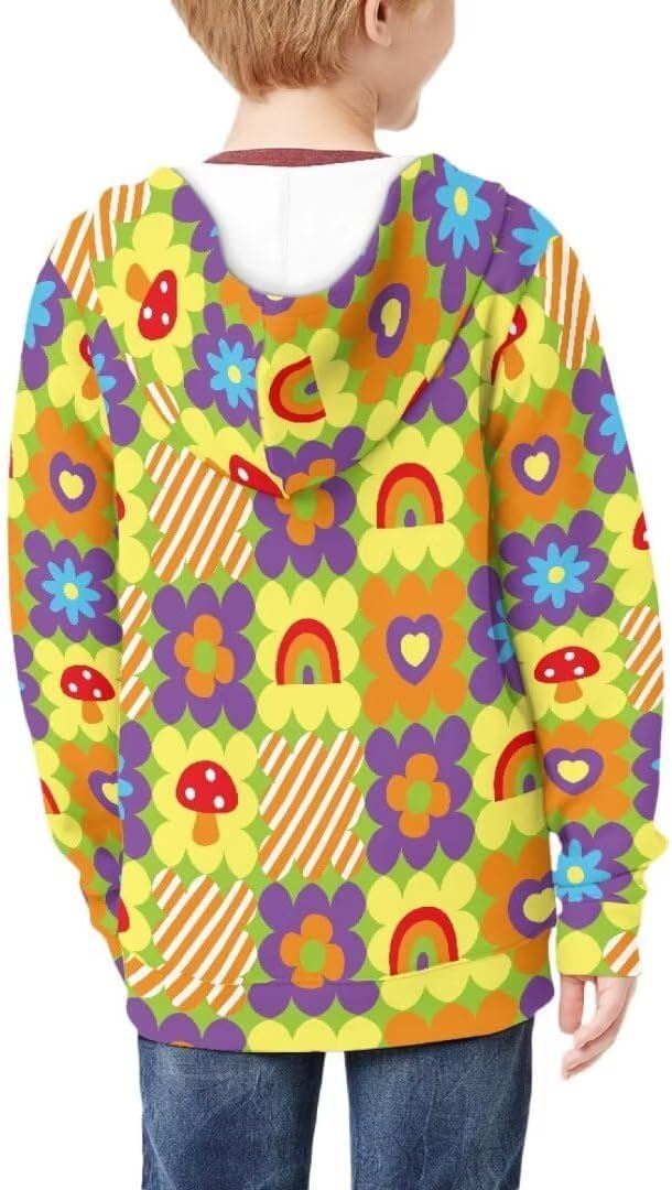 6-16 Years Boys Girls Zip Up Hoodies Sweatshirts 3D Printed Cute Hooded Coat With Pockets