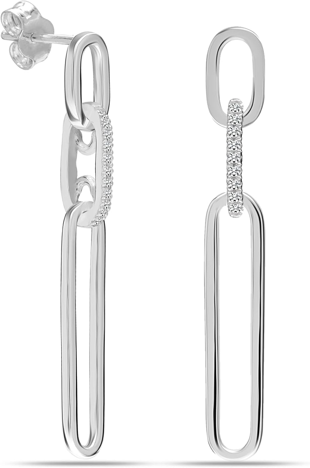 Charmsy 925 Sterling Silver Stud Dangle Drop Earrings for Women | Minimalist Silver Bar Cubic Zirconia Drop Earrings | Women's Minimal Hanging Earrings jewelry