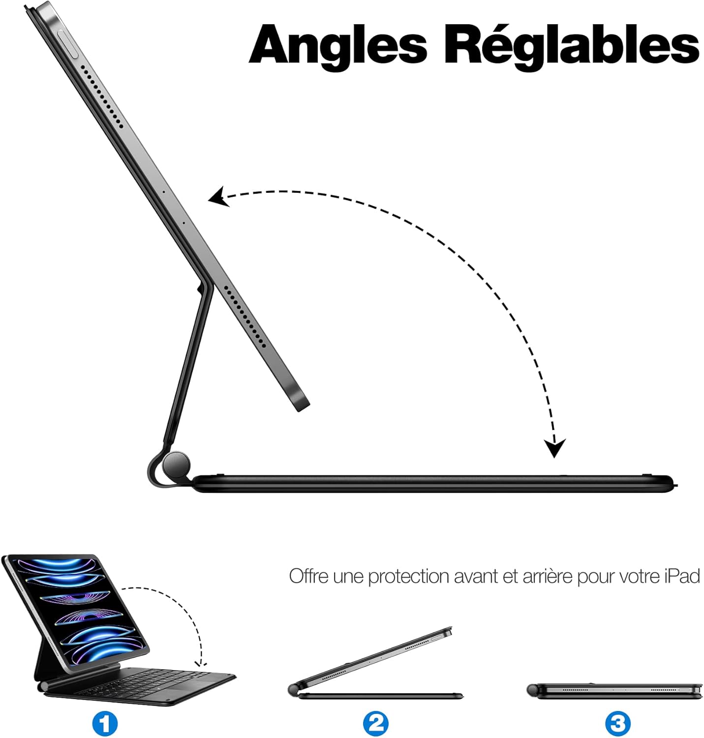 Image demonstrating adjustable viewing angles of the keyboard case