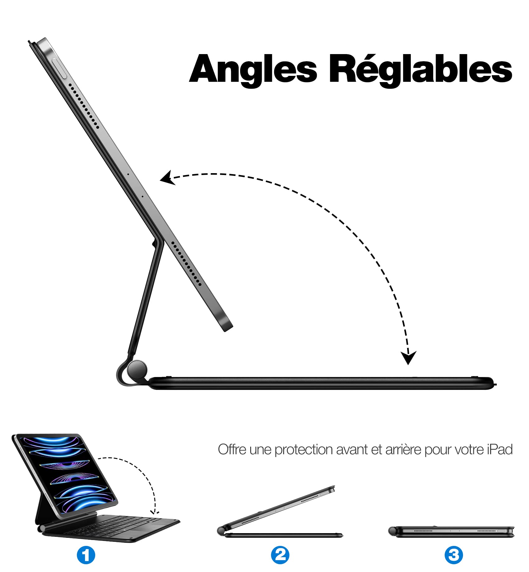 Dracool Etui na klawiaturę do iPada Air 5 2022/iPad Air 4 2020 10,9" / iPad Pro 11 (1 / 2e/3e/4 generac) Klawiatura z panelem dotykowym Magic Type Keyboard Podświetlany Bluetooth Klawiatura AZERTY,