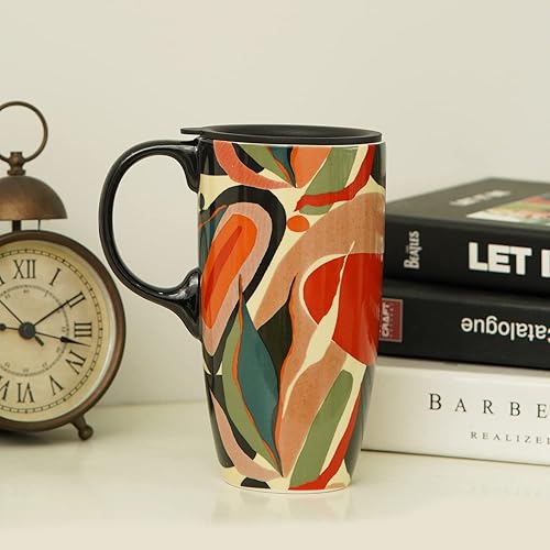 TZSSP Taza de cerámica de café Taza de té de porcelana con tapa 17oz. Naranja