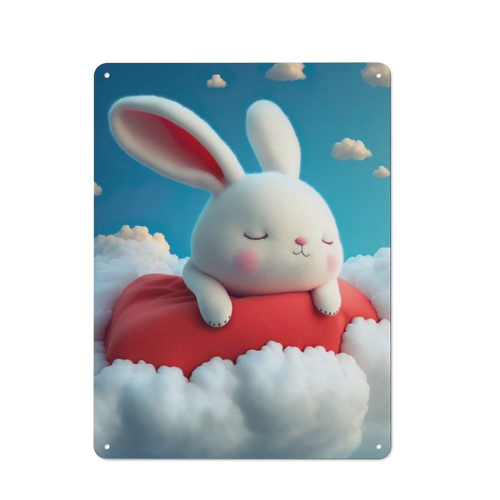 Junmoney White Rabbit Dreaming Tin Wall Plaque 40X30cm With For Home Office Or Studio, A New Home Present For Creative Workspace Decorators