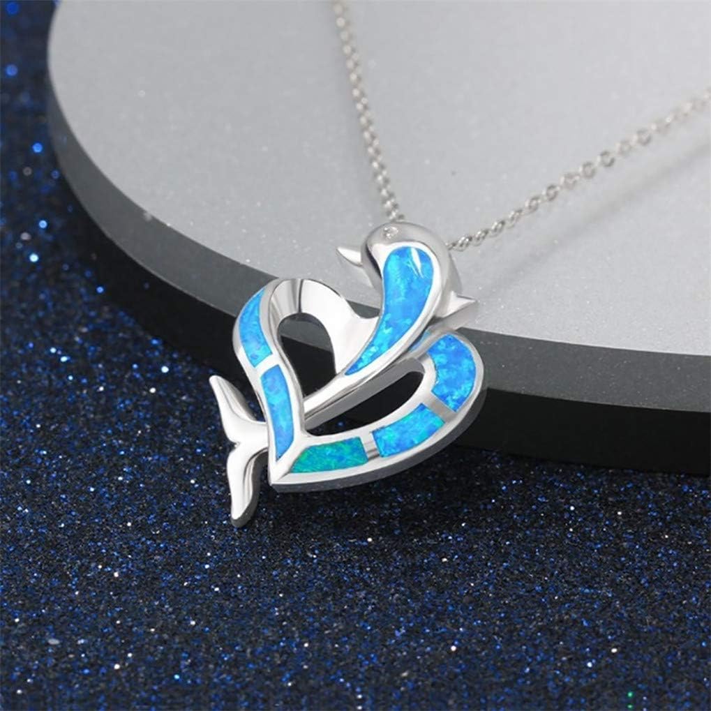 Cngstar Fashion Jewelry Dolphin in Love Heart Blue Opal Animal Pendant Necklace for Women Girls Accessories : Clothing, Shoes & Jewelry