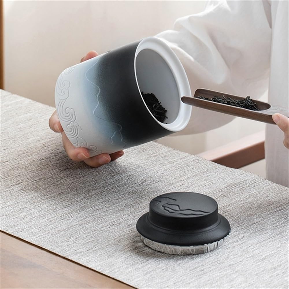 Kanister für Tee, Kaffee und Zucker Große versiegelte Teedose aus Keramik for zu Hause mit Deckel(Weiß)